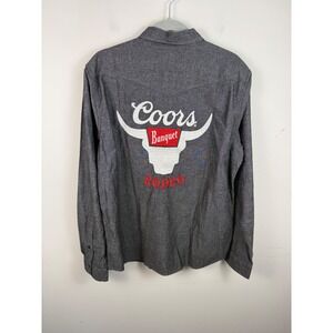 NWT Lucky Brand Coors Banquet Rodeo Western Shirt Mens Large Grey Cotton Linen